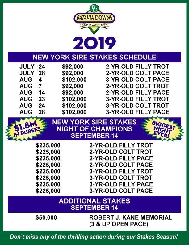 Stakes Schedule Horse & Thoroughbred Batavia Downs Gaming & Hotel, NY